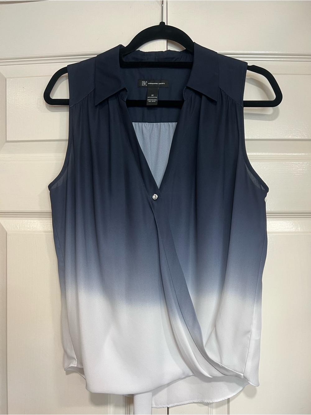INC International Concepts Navy/White Ombre Sleeveless Wrap Blouse Sz 10 NWOT
